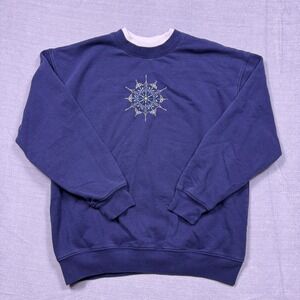 MC Sportswear Womens Navy Blue Snowflake Embroidered‎ Sweatshirt Crew Neck Large